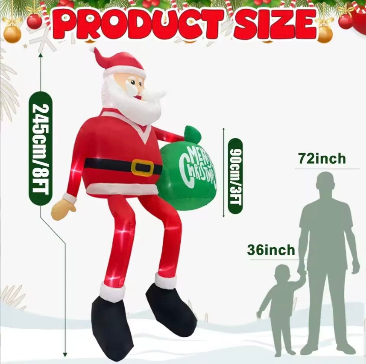 2025 Christmas Inflatables 8FT 245cm Glowing Climbing Santa Claus with LED Outdoor Home Cafe Decoration Party Yard Xmas Deco