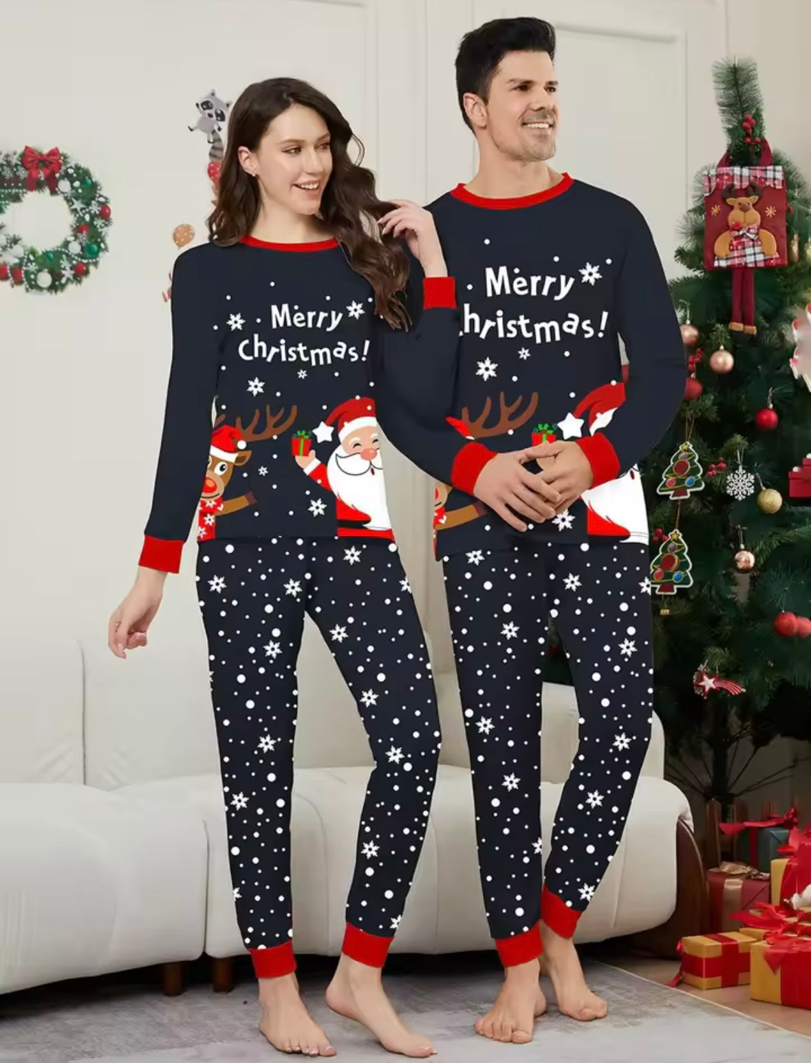 2025 New Christmas Matching Pajamas Set Women Mens Couples Clothing Sets Full Sleeve 2 Pieces Suit Sleepwear Xmas Look Pyjamas