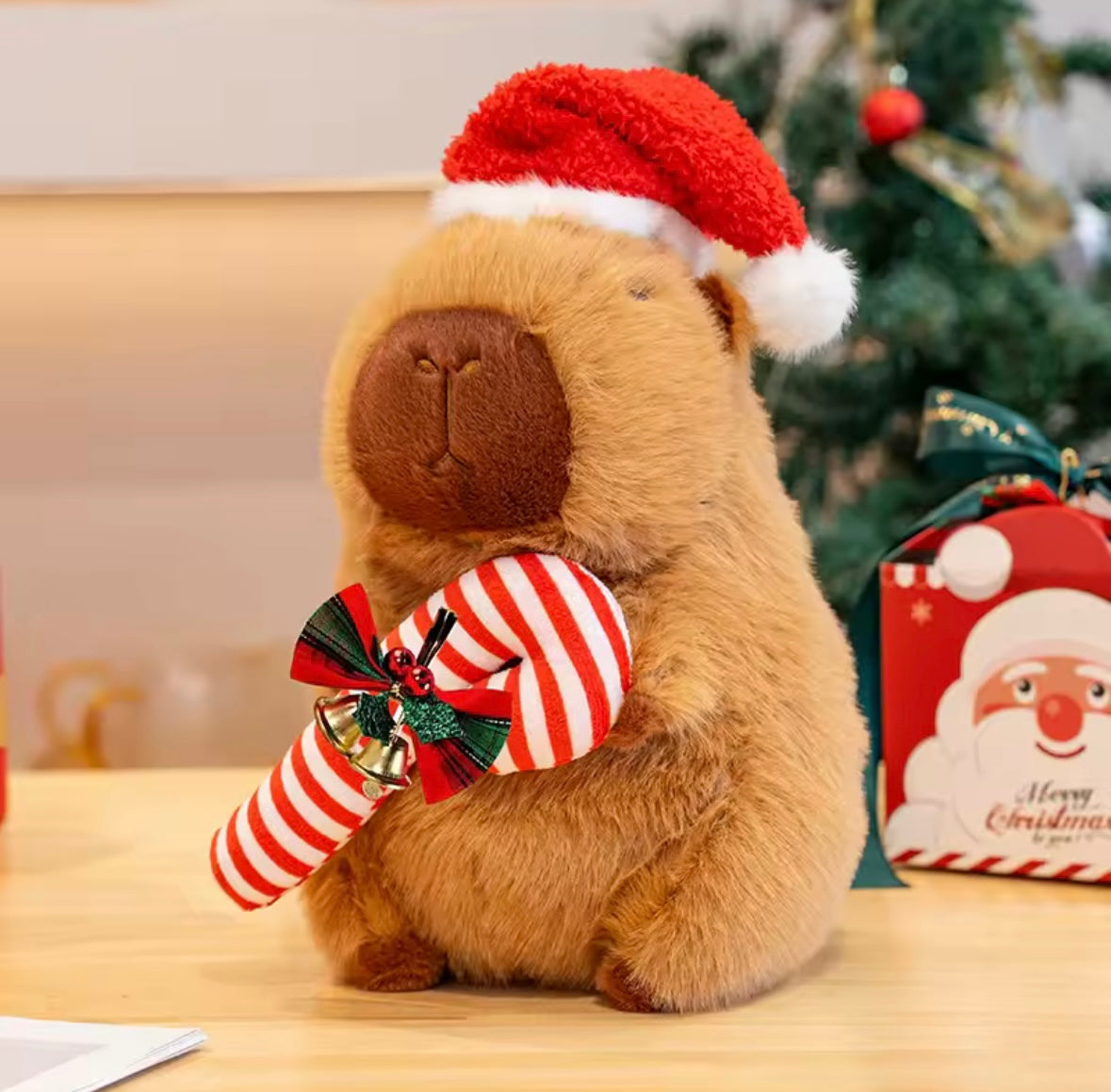Kawaii New Year Party Christmas Decoration Cute Capybara Plushies Xmas Hat Tree Candy Cane Decor Capi Plush Soft Toys Gift