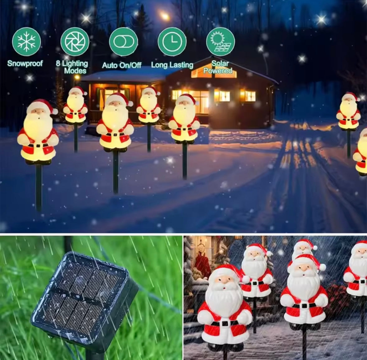 5Pcs/Set Christmas Santa Claus Pathway Lights Garden Stake Lights Solar Powered For Patio Camping Xmas Holiday Party Decoration