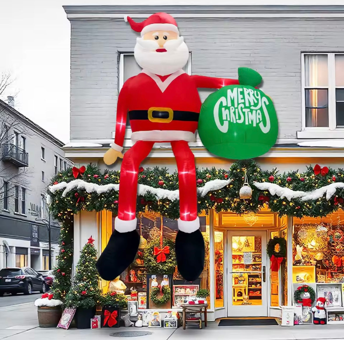 2025 Christmas Inflatables 8FT 245cm Glowing Climbing Santa Claus with LED Outdoor Home Cafe Decoration Party Yard Xmas Deco