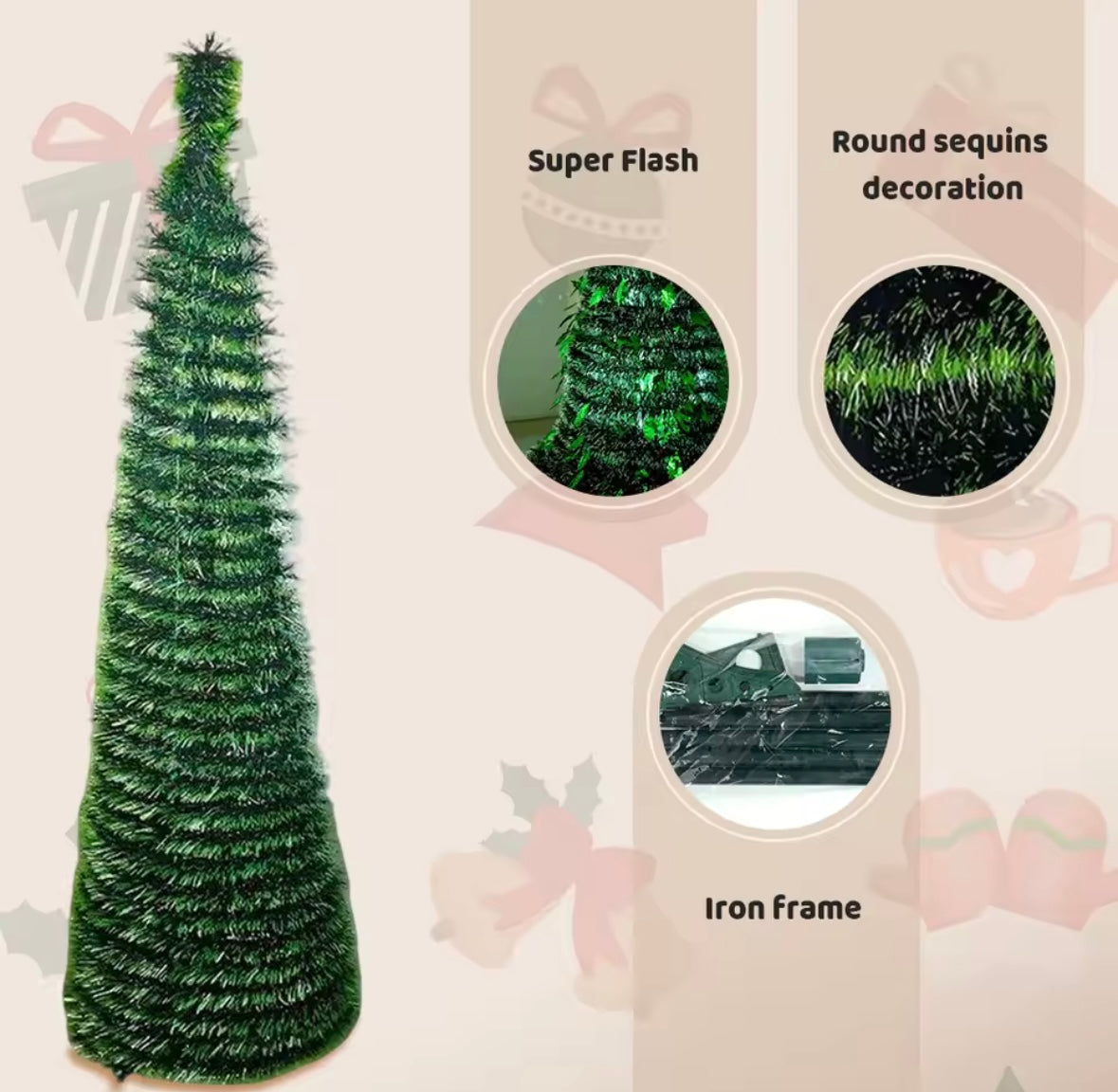 Scalable PET Christmas Tree 150CM Foldable Spiral Green Leaves Christmas Tree Christmas Decoration Yard Party Decor for Winter