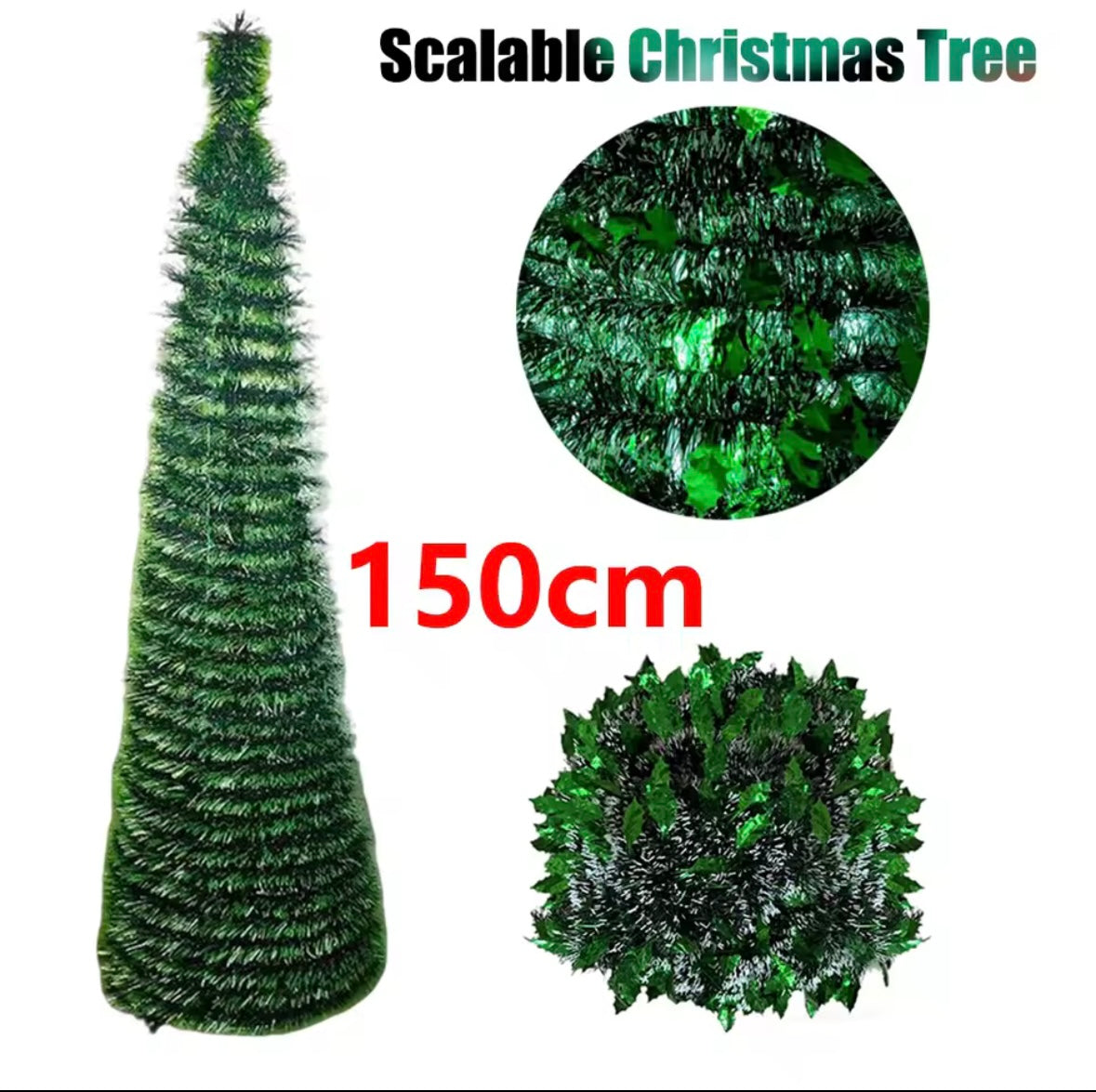Scalable PET Christmas Tree 150CM Foldable Spiral Green Leaves Christmas Tree Christmas Decoration Yard Party Decor for Winter