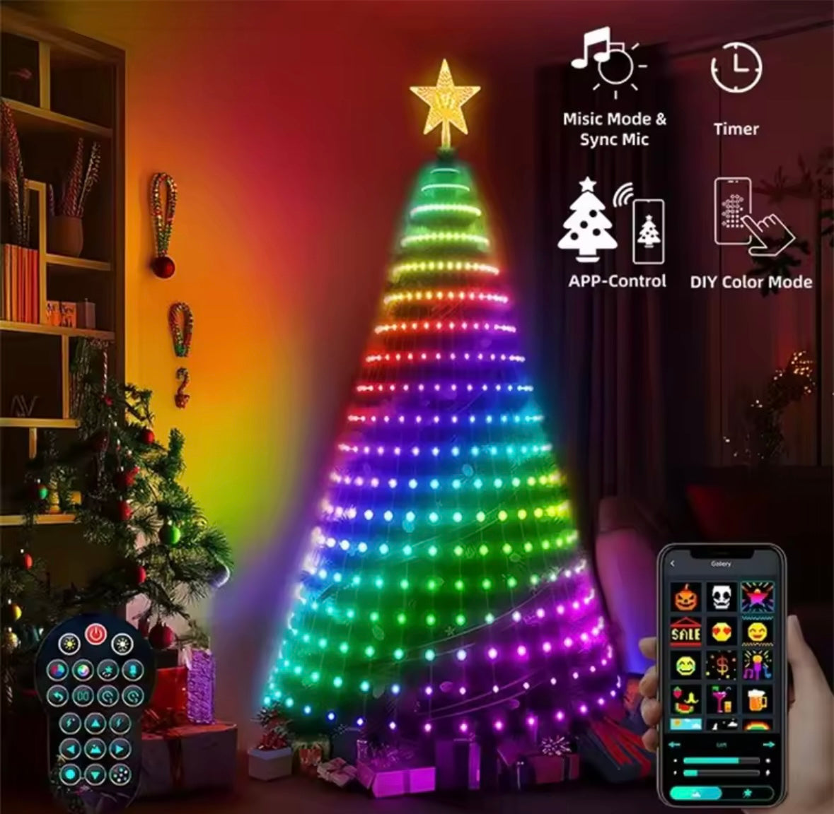 Christmas Tree LED Lights 400LEDs Smart RGB LED String Lights Holiday Decoration for Indoor Outdoor Tree APP/Remote Control 2.1M