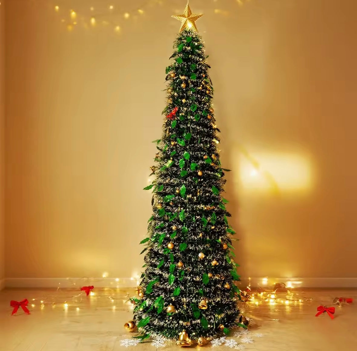 Scalable PET Christmas Tree 150CM Foldable Spiral Green Leaves Christmas Tree Christmas Decoration Yard Party Decor for Winter