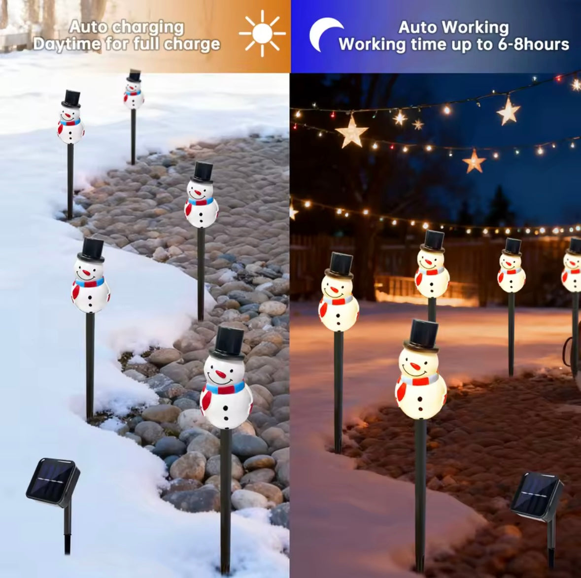 5pcs/set Snowman With Black Hat And Long Nose Solar Powered Garden Outdoor Stake Light Suitable For Park Yard Patio Lawn Decor