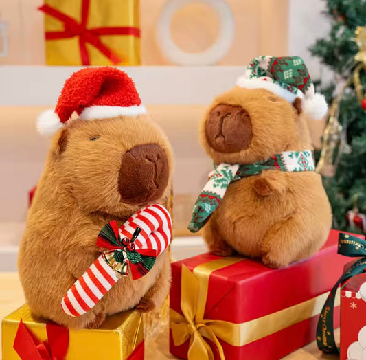 Kawaii New Year Party Christmas Decoration Cute Capybara Plushies Xmas Hat Tree Candy Cane Decor Capi Plush Soft Toys Gift