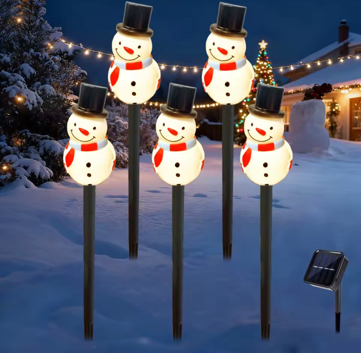 5pcs/set Snowman With Black Hat And Long Nose Solar Powered Garden Outdoor Stake Light Suitable For Park Yard Patio Lawn Decor