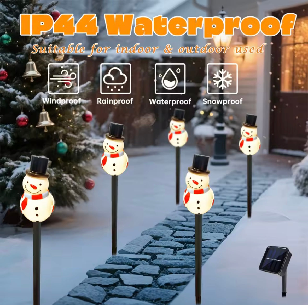 5pcs/set Snowman With Black Hat And Long Nose Solar Powered Garden Outdoor Stake Light Suitable For Park Yard Patio Lawn Decor